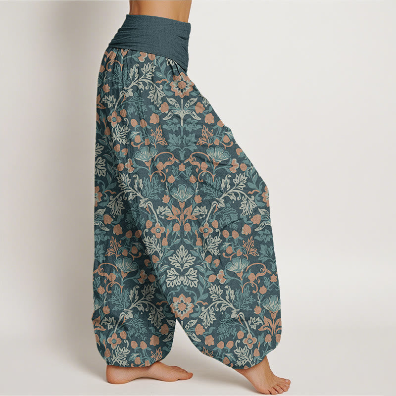 Casual Flower Vine Leaves Pattern Women's Elastic Waist Harem Pants