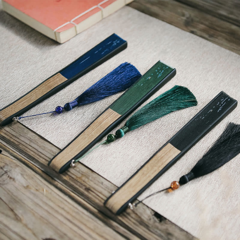 Firefly Bamboo Leaves Pattern Tassels Handheld Bamboo Folding Fan