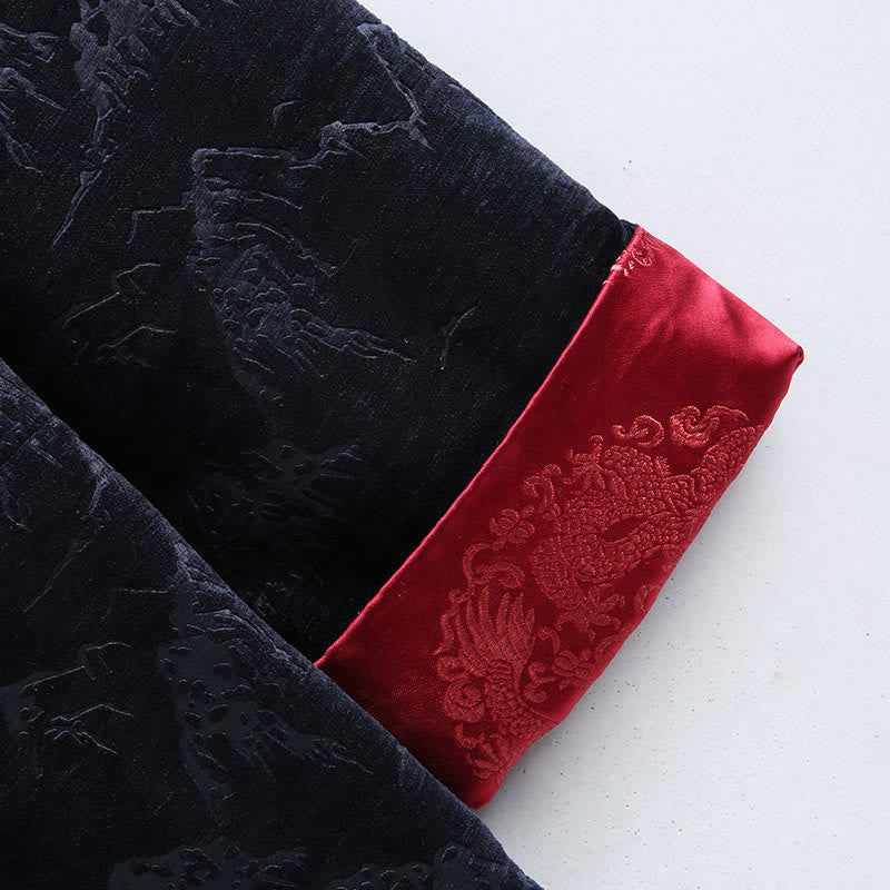 Chinese New Year Landscape Print Handmade Frog-button Tang Suit Men's Jacket Shirt With Pockets