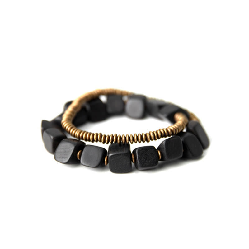 Tibetan Ebony Wood Copper Peace Double Wrap Bracelet
