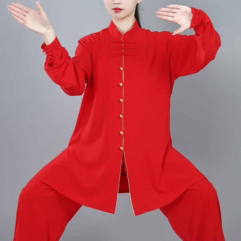 2Pcs Fall Solid Color Frog-Button Tai Chi Meditation Qigong Zen Practice Unisex Cotton Clothing Set