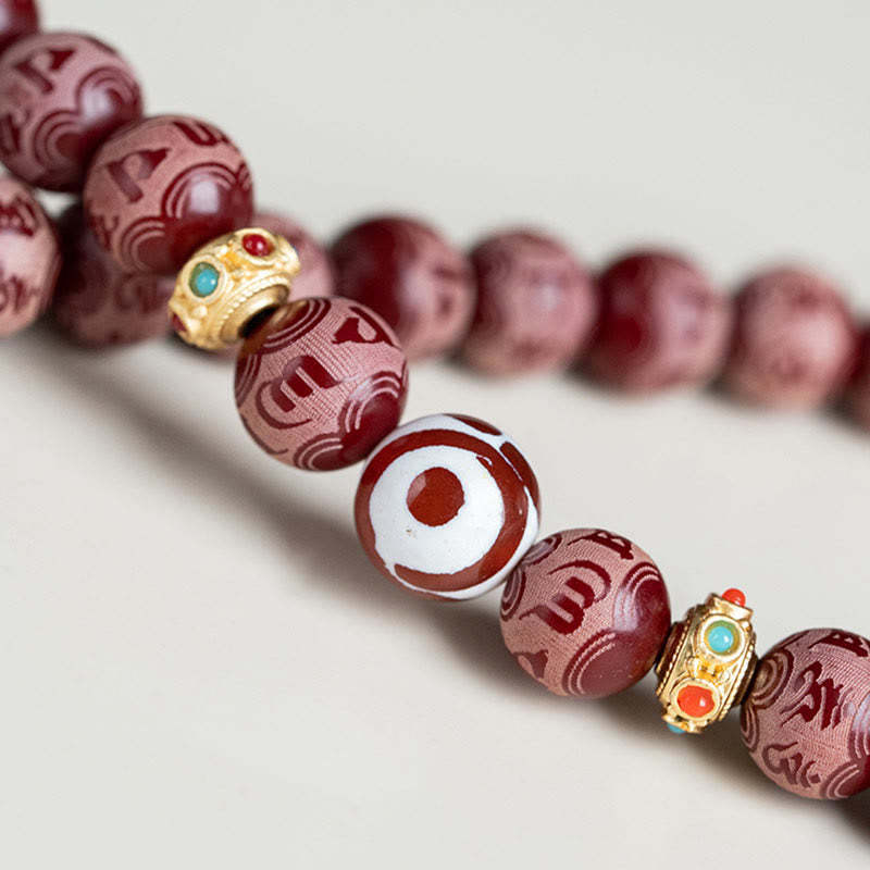 Red Bodhi Seed Om Mani Padme Hum Lotus Engraved Harmony Bracelet