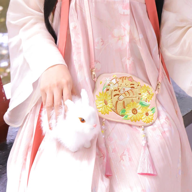 Embroidery Lucky Panda Cat Shiba Inu Deer Rabbit Fox Flower Cute Animal Hanfu Bag Crossbody Bag Shoulder Bag
