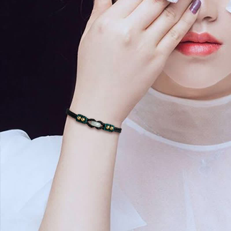Round Peace Buckle Jade Abundance Wealth String Bracelet