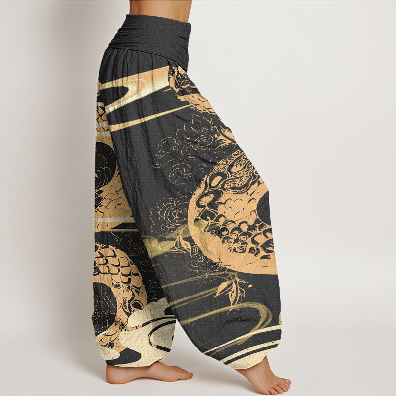 Auspicious Clouds With Snake Pattern Women's Elastic Waist Harem Pants