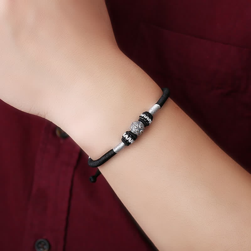 999 Sterling Silver Round Copper Coin Protection Luck Beaded String Bracelet
