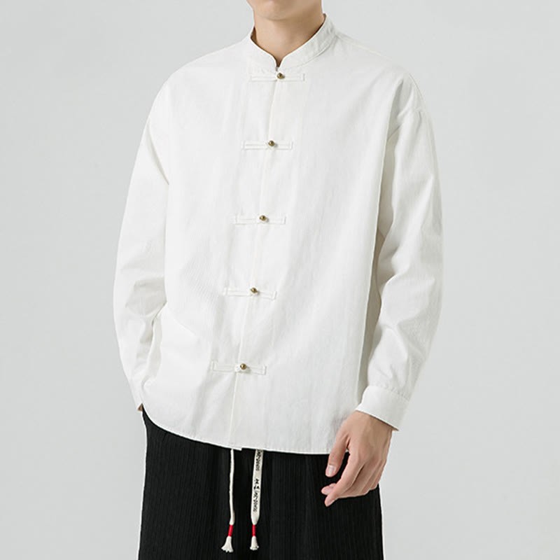 Solid Color Frog-button Tang Suit Cotton Men's Jacket Shirt