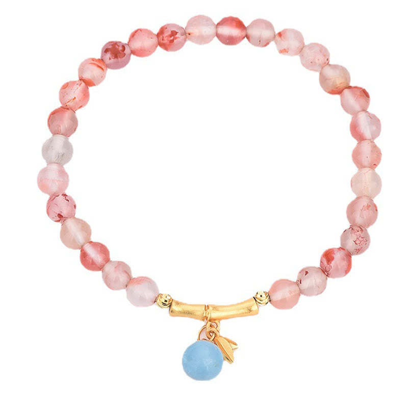 South Red Agate Aquamarine Pearl Hetian Jade Bamboo Flower Fortune Bracelet