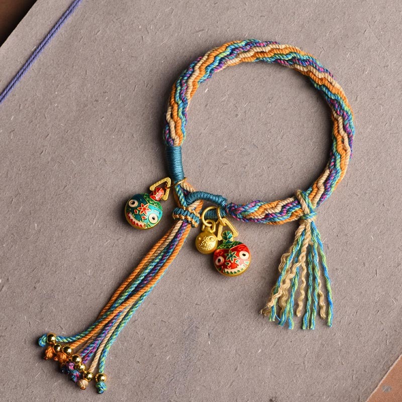 Gold Swallowing Beast Family Luck Reincarnation Knot Braid Colorful String Bracelet
