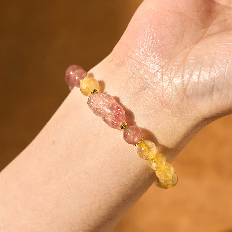 Strawberry Quartz Pixiu Rutilated Quartz Beads Healing Bracelet
