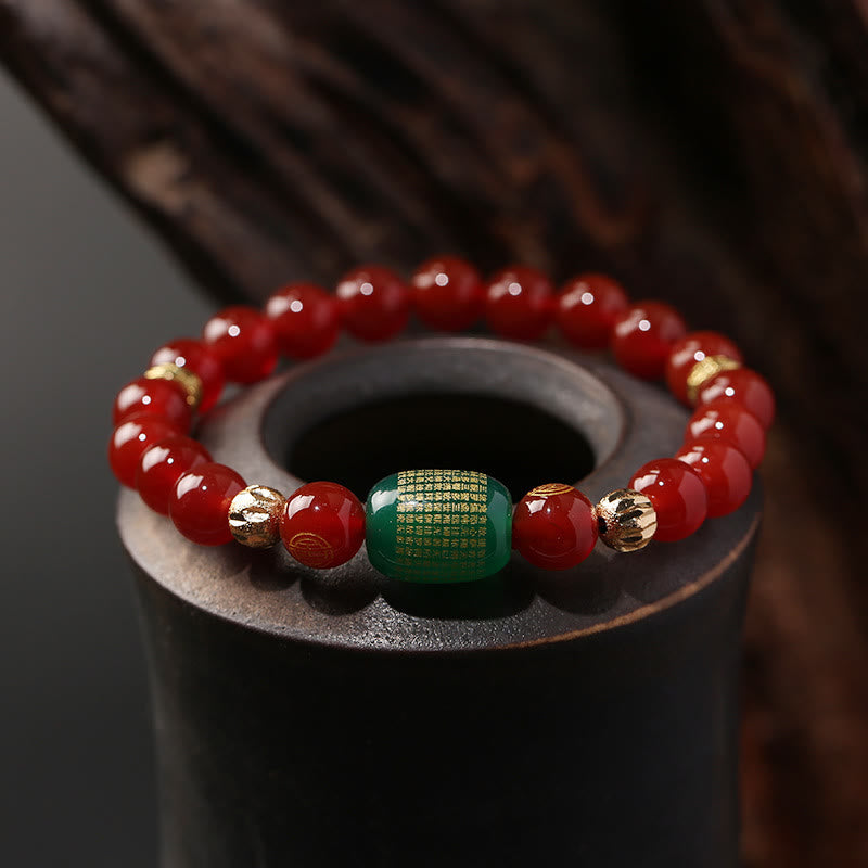 Natural Red Agate Green Agate Buddhist Sutras Calm Bracelet