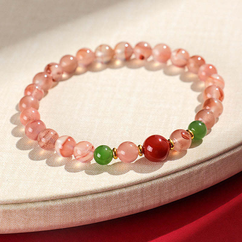 South Red Agate Butterfly Orchid Hetian Jade Luck Bracelet