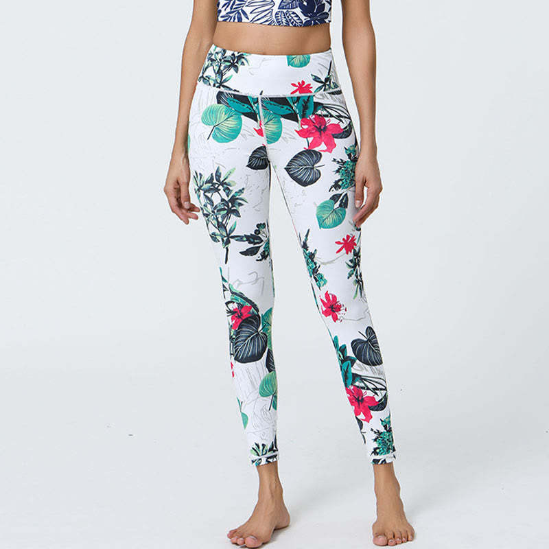 Flowers Leaves Dandelions Pineapples Print Sports Fitness High Waist Leggings Women's Yoga Pants