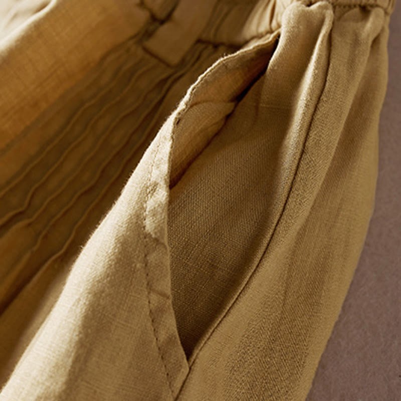Summer Daily Simple Wrinkle Design Cotton Linen Women's Shorts With Pockets