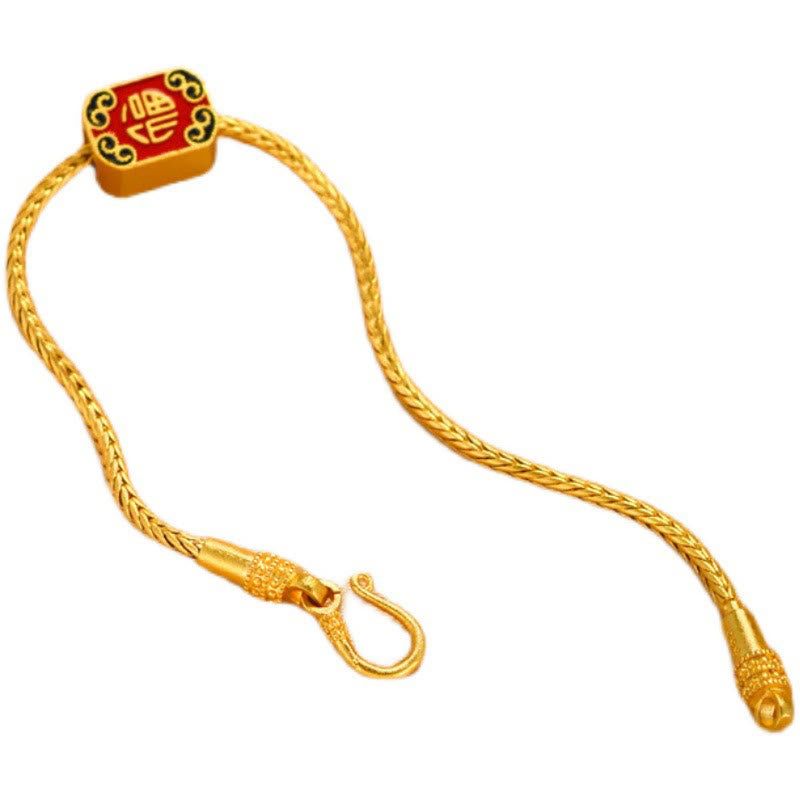 Tibetan 18K Gold Om Mani Padme Hum Lucky Koi Fish Fu Character Ingot Copper Coin Peace Bracelet