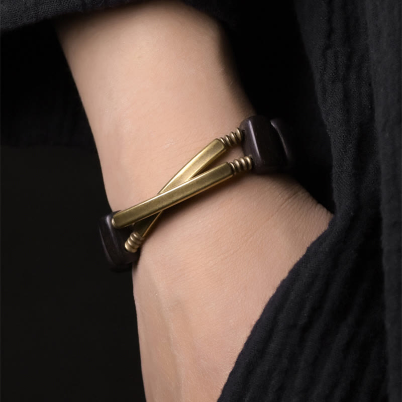 Tibetan Ebony Wood Copper Balance Double Layer Bracelet