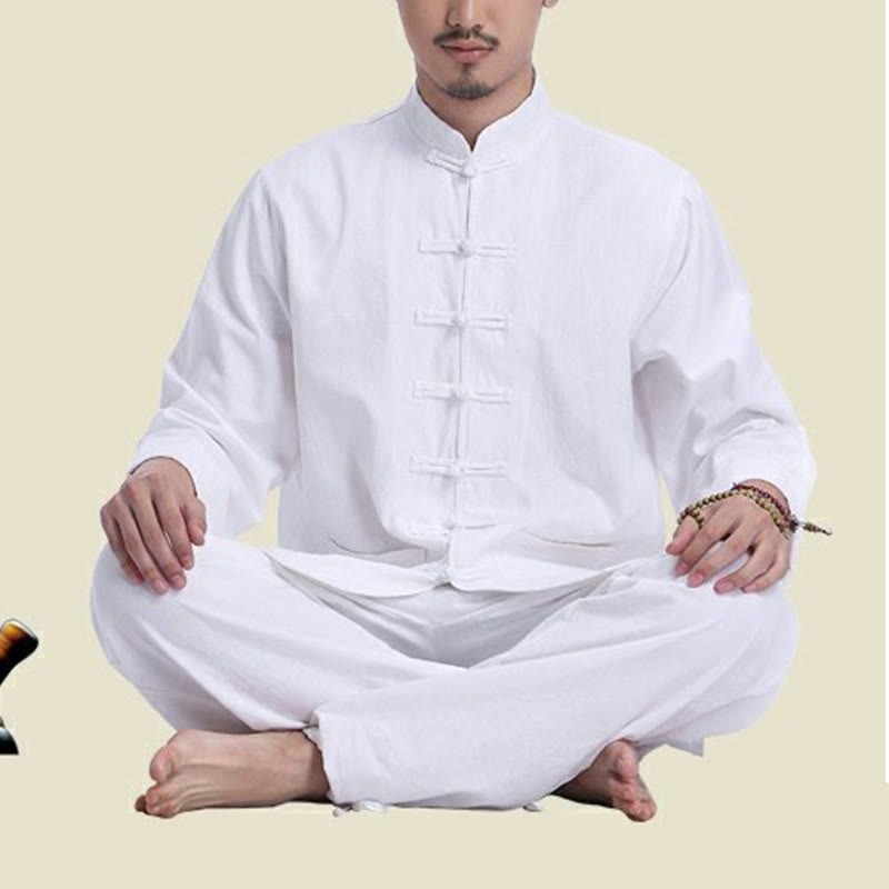 Chinese Frog Button Design Meditation Prayer Cotton Linen Spiritual Zen Practice Yoga Clothing Men's Set
