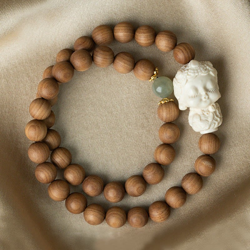 Sandalwood Hetian Jade Ivory Fruit Green Tara Protection Bracelet