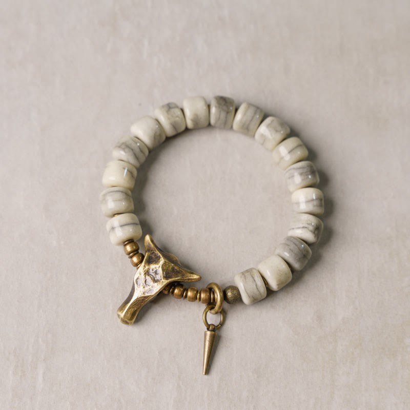 White Yak Bone Copper Yak Head Cone Pendant Balance Bracelet