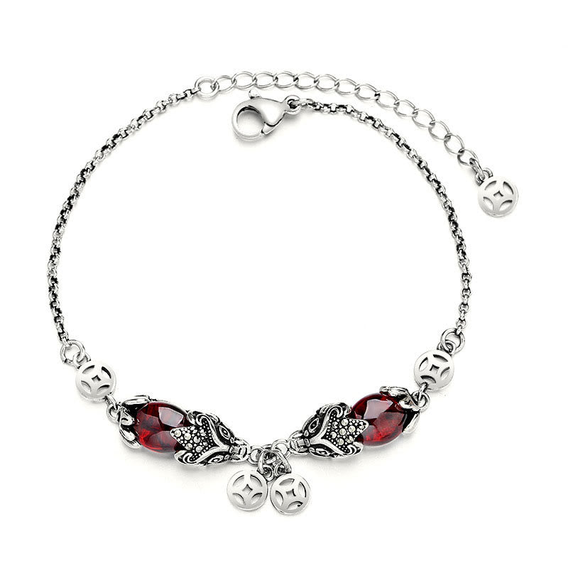 Garnet Double PiXiu Copper Coin Protection Chain Bracelet