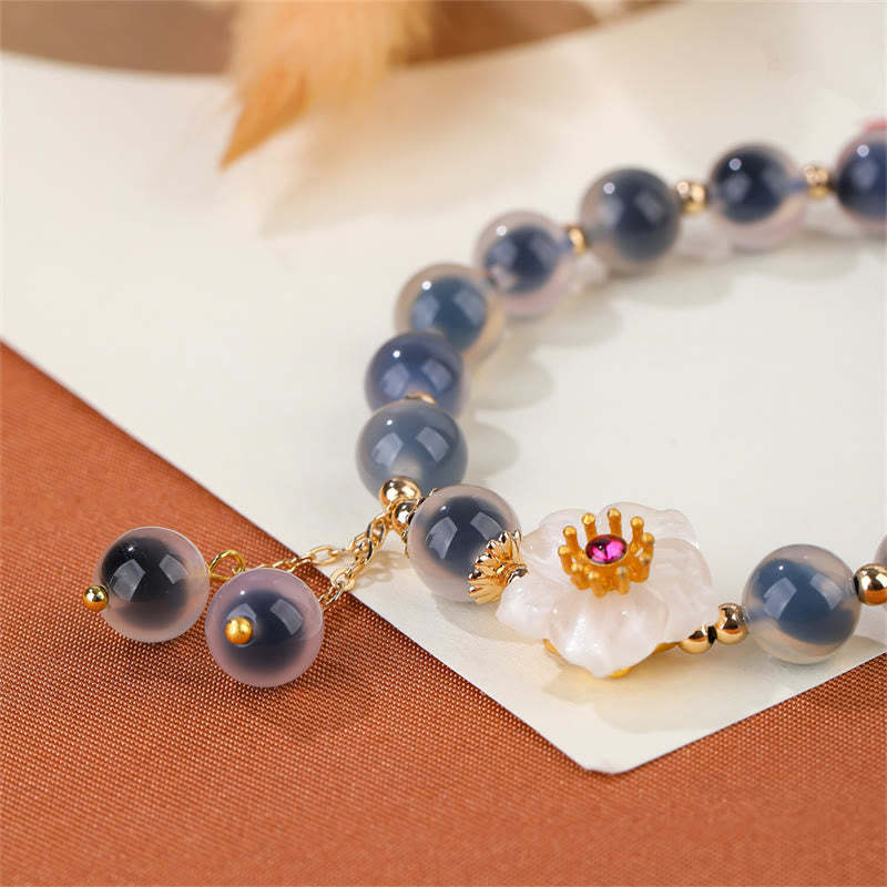 Natural Blue Candy Agate Cherry Blossom Healing Strength Bracelet
