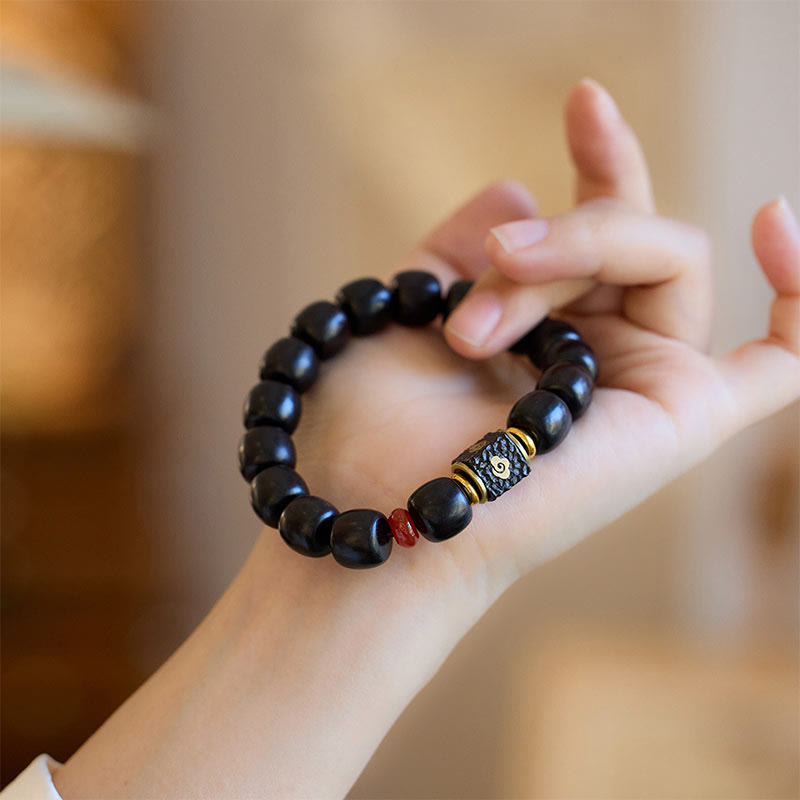 Ebony Wood Auspicious Clouds Engraved Calm Bracelet
