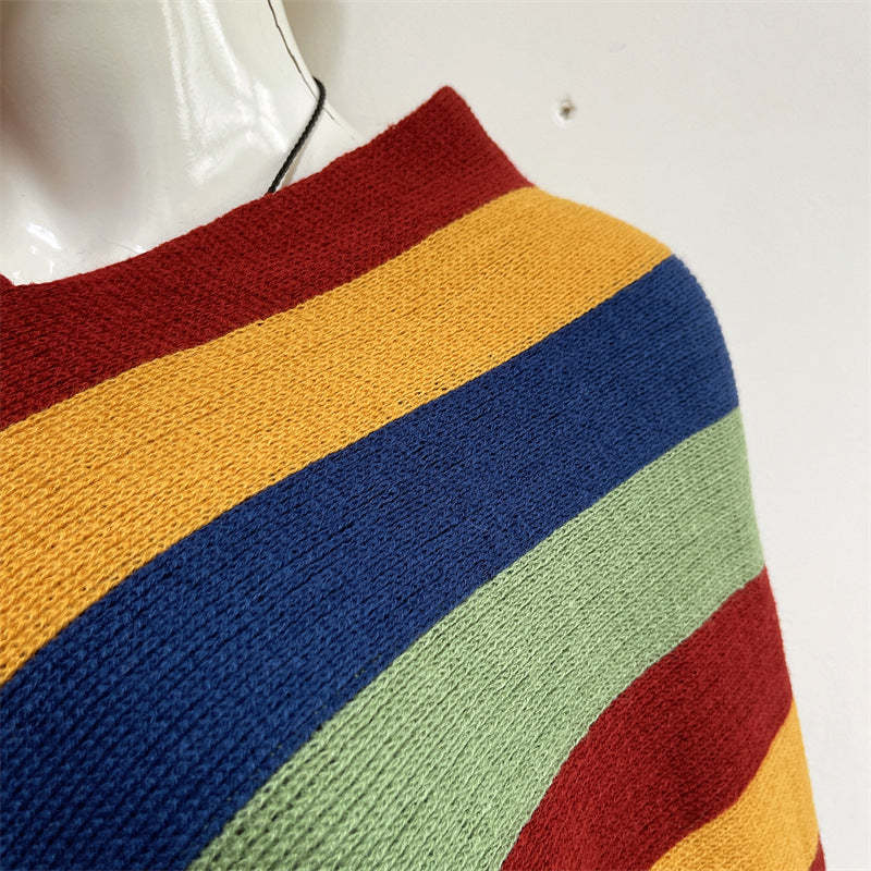 Tibetan Colorful Striped Design Shawl Tassels Pullover Winter Cozy Travel Scarf Wrap