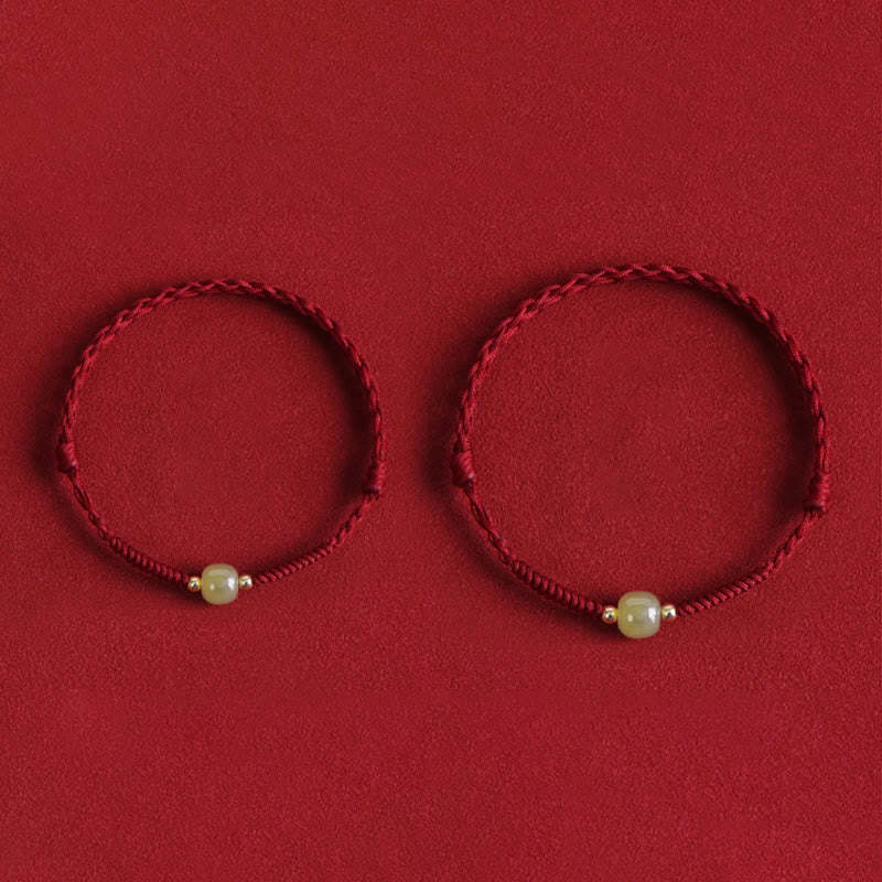 Natural Hetian Jade 999 Gold Beads Protection Luck Braided Bracelet Anklet