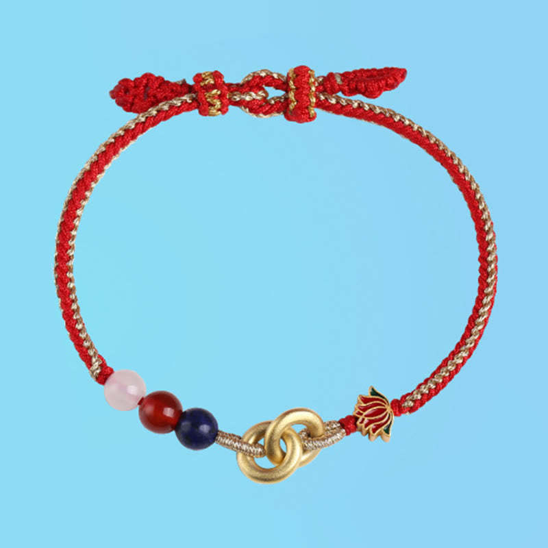 925 Sterling Silver Double Peace Buckle Lotus Auspicious Bracelet