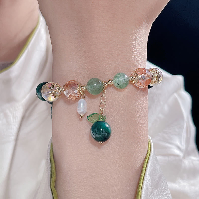 Natural Green Tiger Eye Beads Green Leaf Positive Bracelet