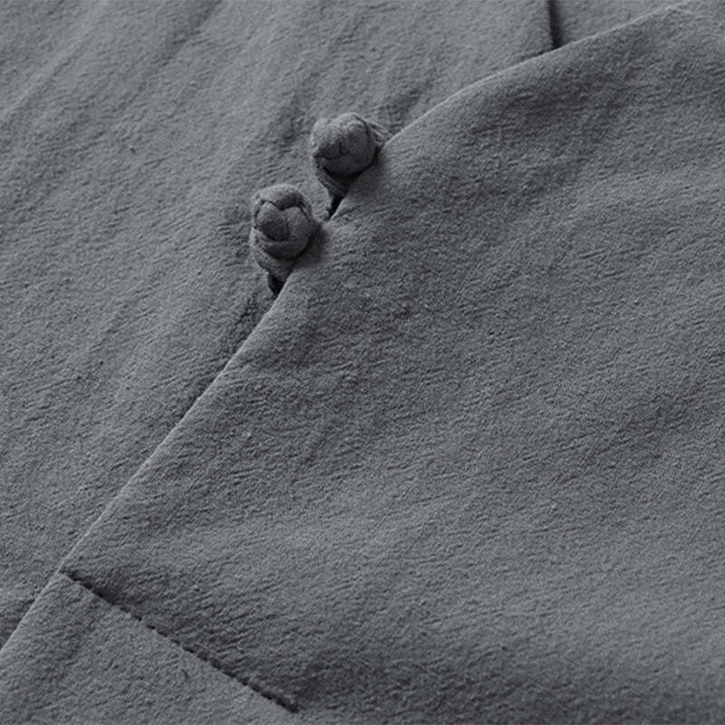 Casual Plain Color Two Buttons Three Quarter Sleeve Cotton Linen Men's Shirt