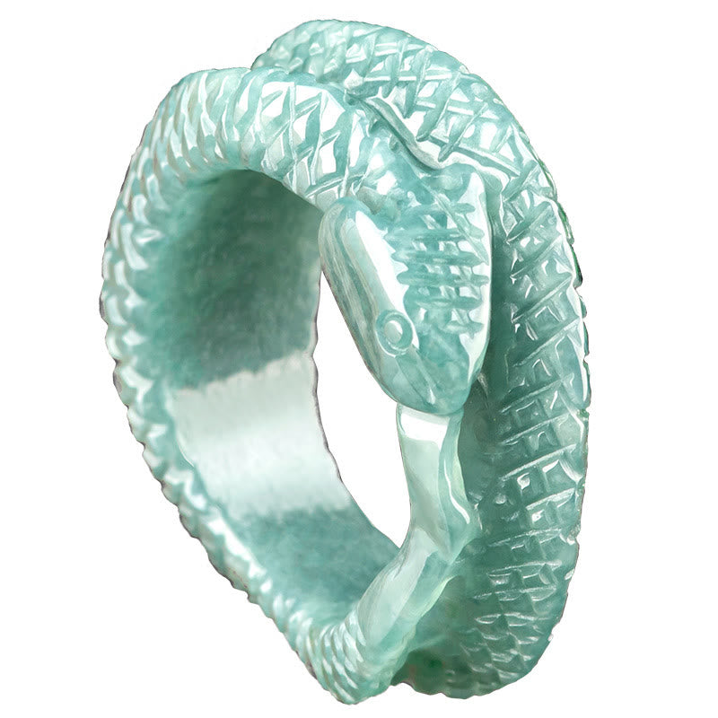 Natural Jade Year Of The Snake Carving Prosperity Protection Ring