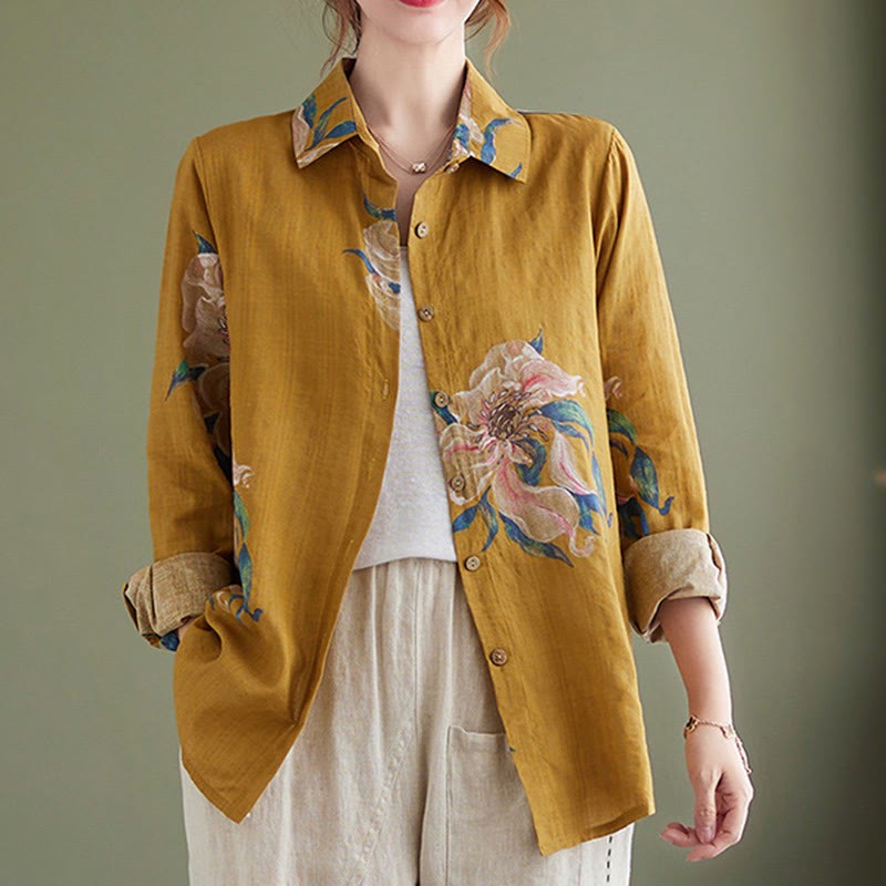 Literary Artistic Flower Print Cotton Linen Clothing