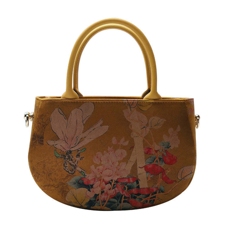 Vintage Flower Peony Metal Chain Zipper Handbag Crossbody Bag Shoulder Bag