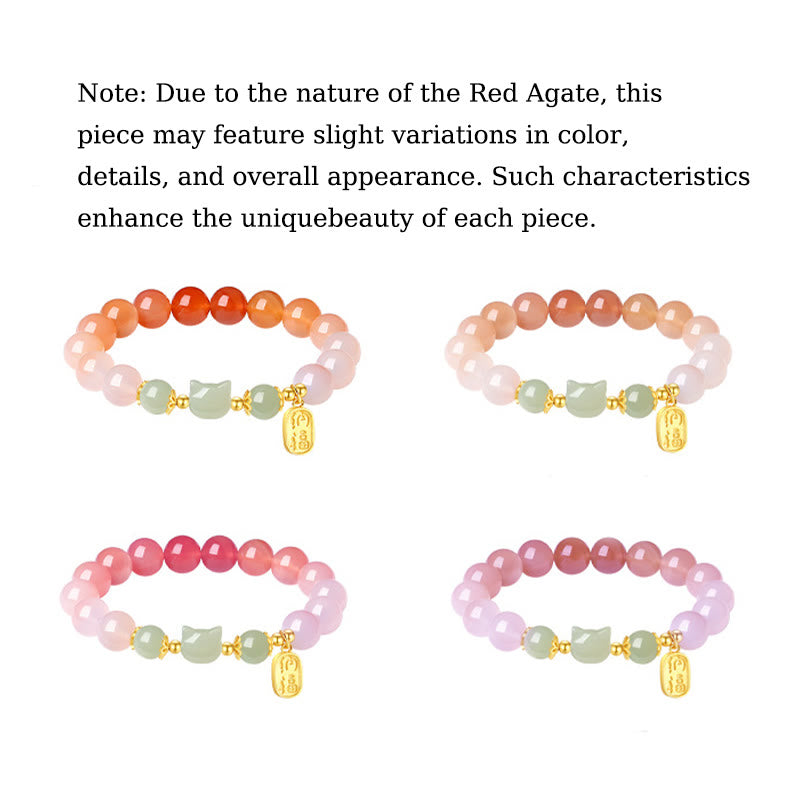 925 Sterling Silver Red Agate Hetian Jade Cat Fu Character Confidence Bracelet