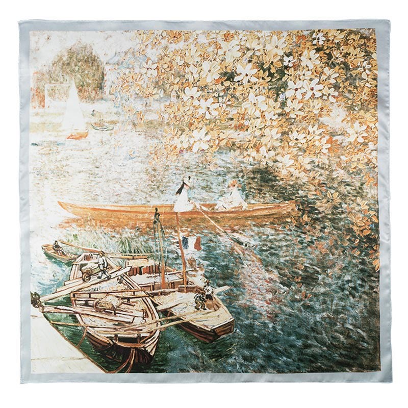 Jungle Oil Painting Auspicious Clouds 100% Mulberry Silk Scarf Premium Grade 6A Double-sided Silk Neck Scarf