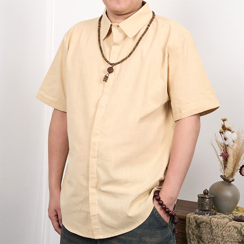 Men's Short Sleeve Button Casual Cotton Linen Shirt