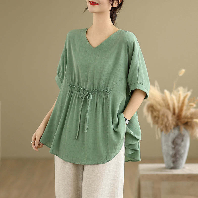 Casual Solid Color Half Sleeve Half Button Women's T-Shirt