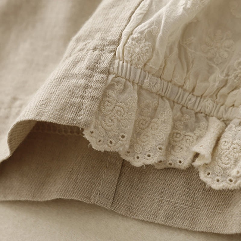 Casual Embroidery Patchwork Fabric 7-8 Length Cropped Pants Women's Cotton Harem Pants With Pockets