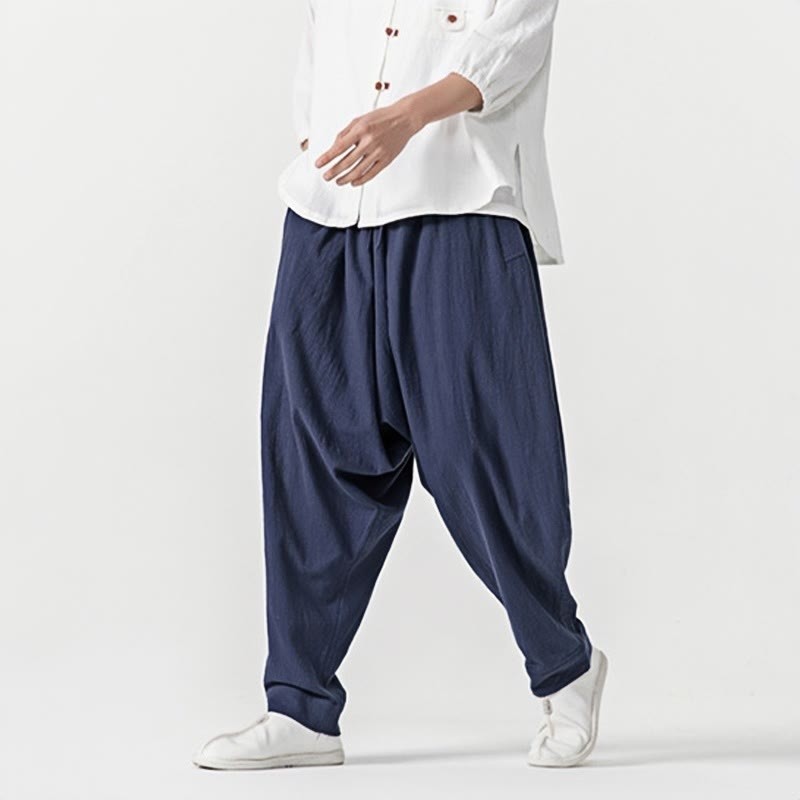 Solid Color Drawstring Men's Harem Pants With PocketsAnkle-Length (9 Length)