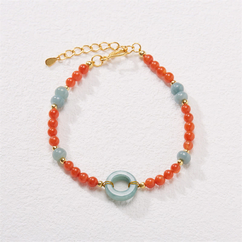 925 Sterling Silver Natural Red Agate Jade Peace Buckle Confidence Bracelet