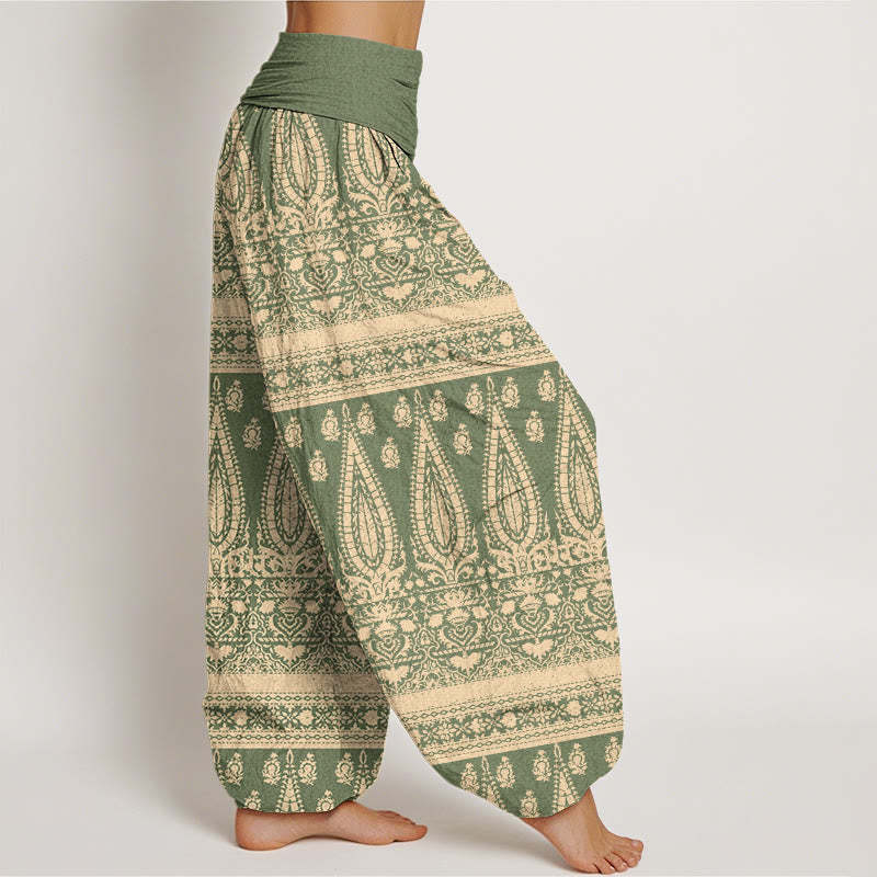 Casual Feather Stripes Design Women's Elastic Waist Harem Pants