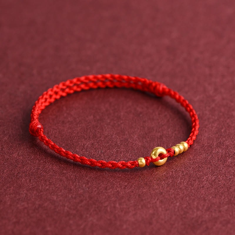 999 Gold Small Peace Buckle Design Handmade Luck?Braided Rope Bracelet Anklet