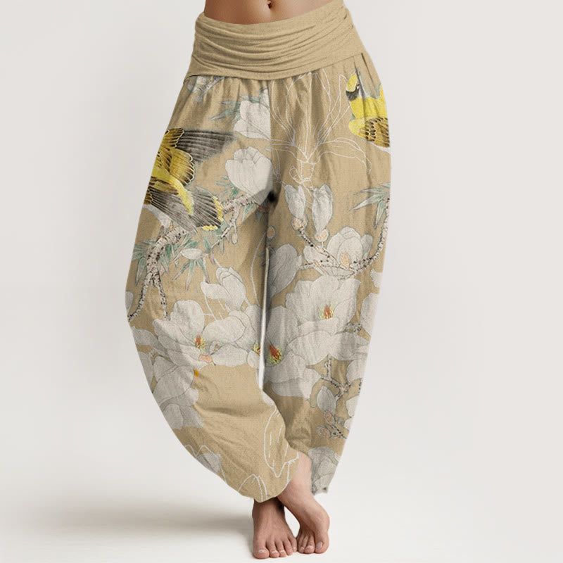 Casual Magnolia Yellow Bird Women's Elastic Waist Harem Pants