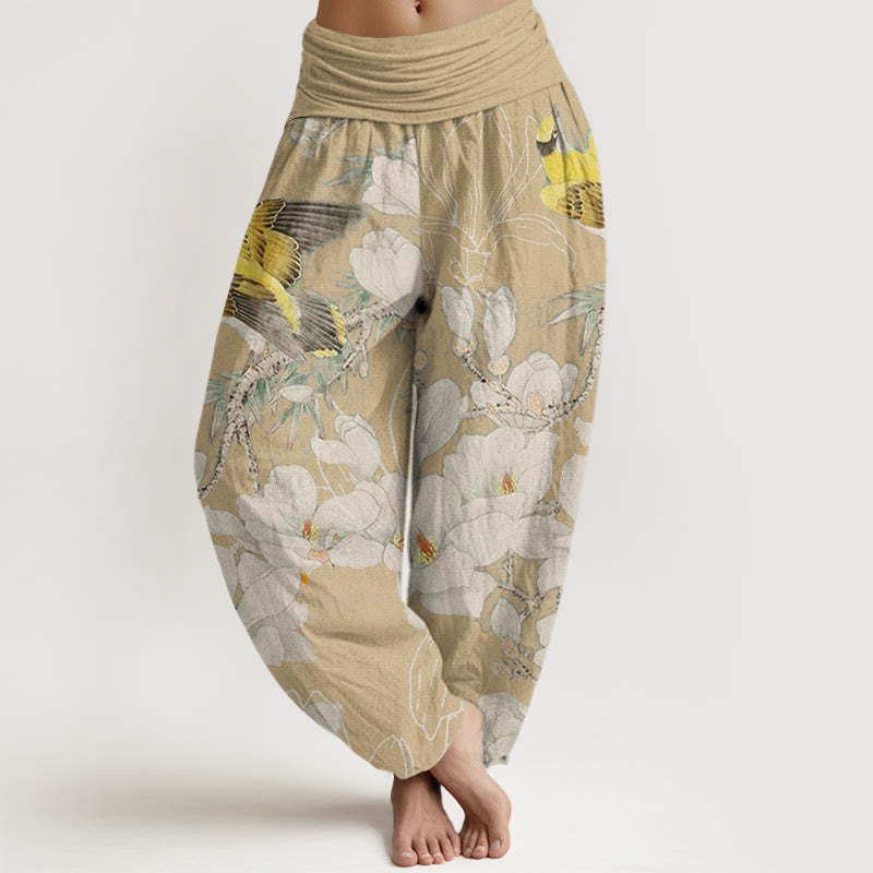 Casual Magnolia Yellow Bird Women's Elastic Waist Harem Pants