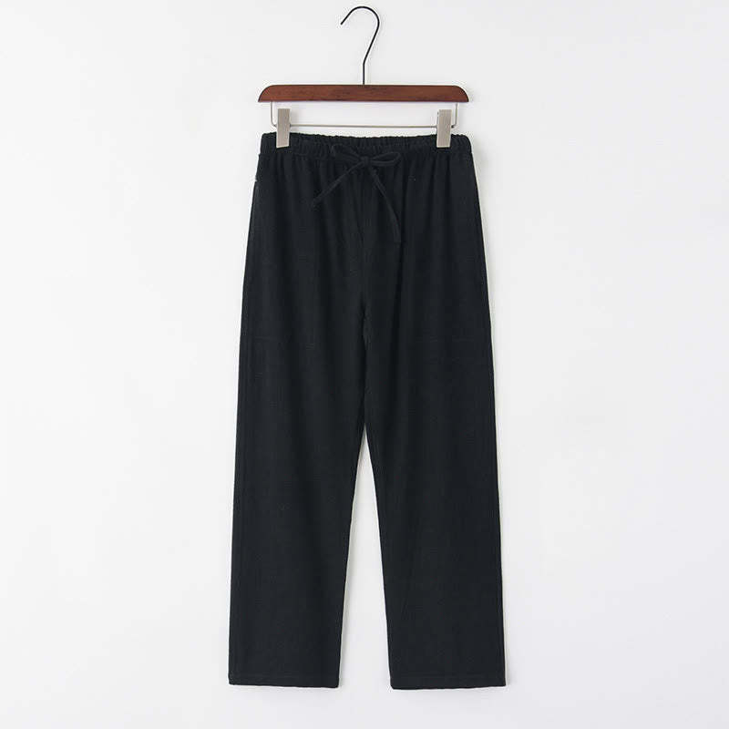 Spring Summer Solid Men's Drawstring Linen Pants With Pockets
