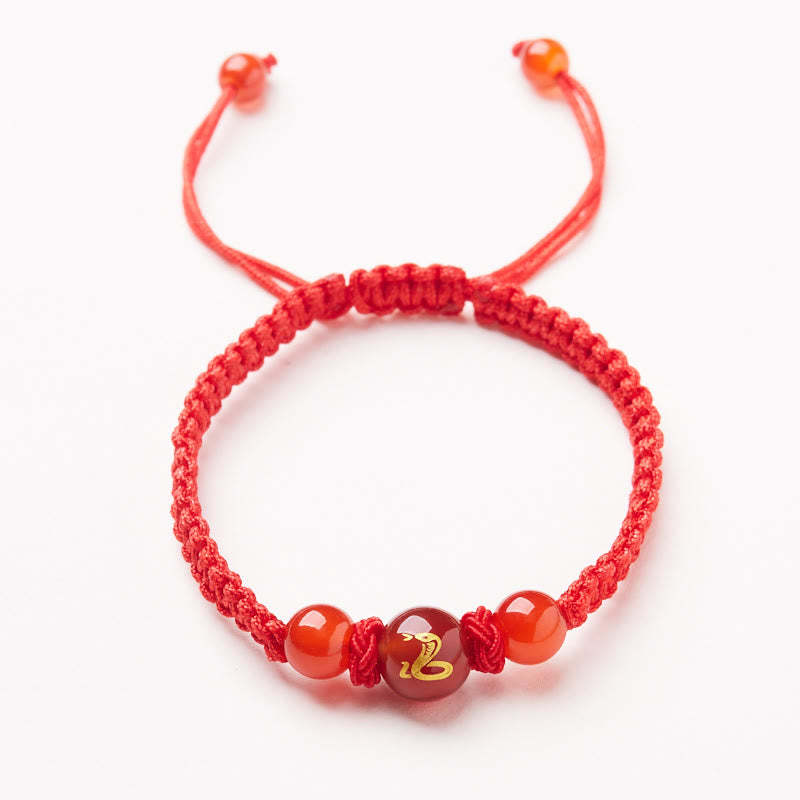 Natural Red Agate Chinese Zodiac Red String Braided Protection Luck Bracelet