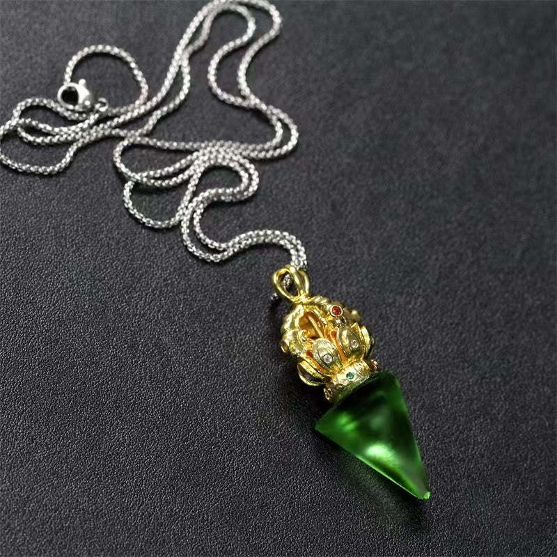 Tibetan Dorje Vajra 4 Prong Lotus Liuli Crystal Strength Necklace Pendant