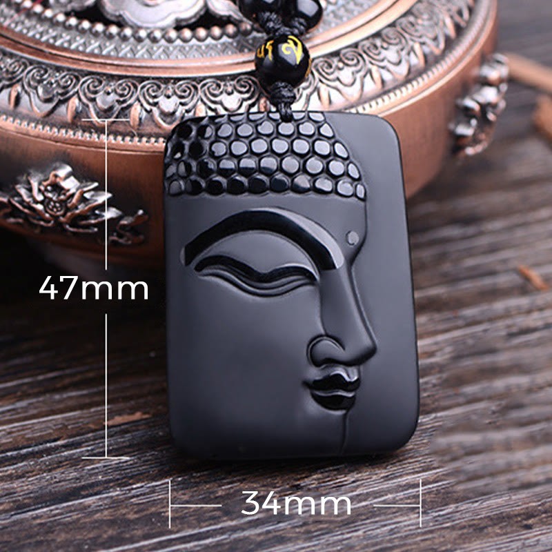 Natural Black Obsidian mystic zen Prayer Purification Luck Pendant Necklace
