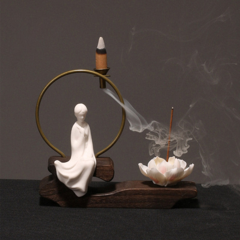 Ceramic Lotus Healing Meditation Incense Burner Decoration